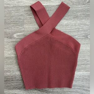 Aritzia Babaton burgundy ribbed crop top